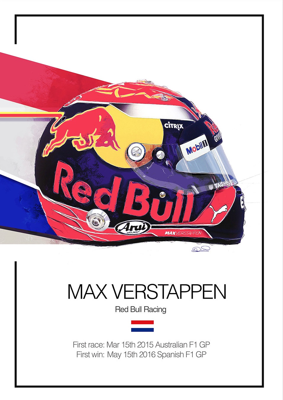 Max Verstappen Sebastian Vettel 2011 Signed limited-edition F1 helmet prints – A3 satin finish artworks